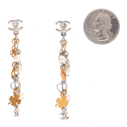 Chanel Metal Clover CC Drop Earrings Gold Silver 2 of 4