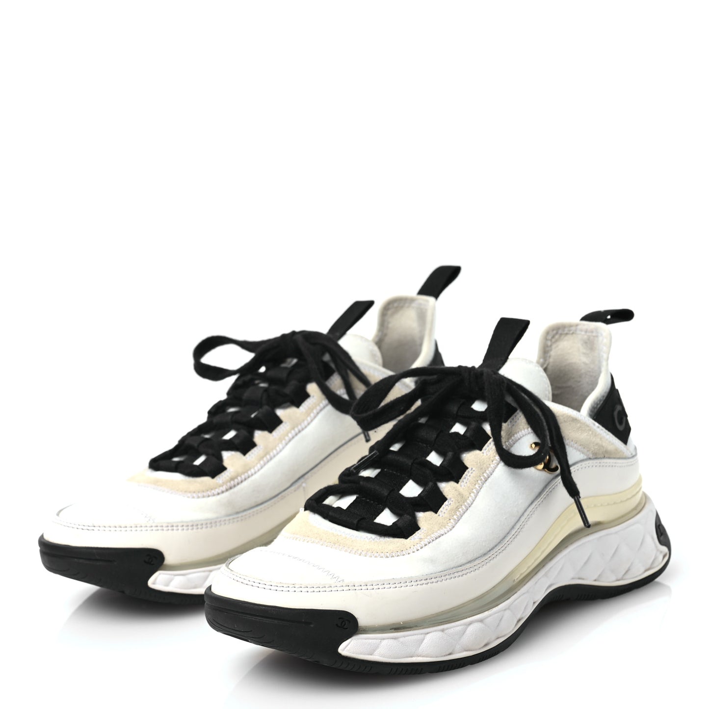 Velvet Calfskin Mixed Fibers CC Sneakers 39.5 Ivory Black
