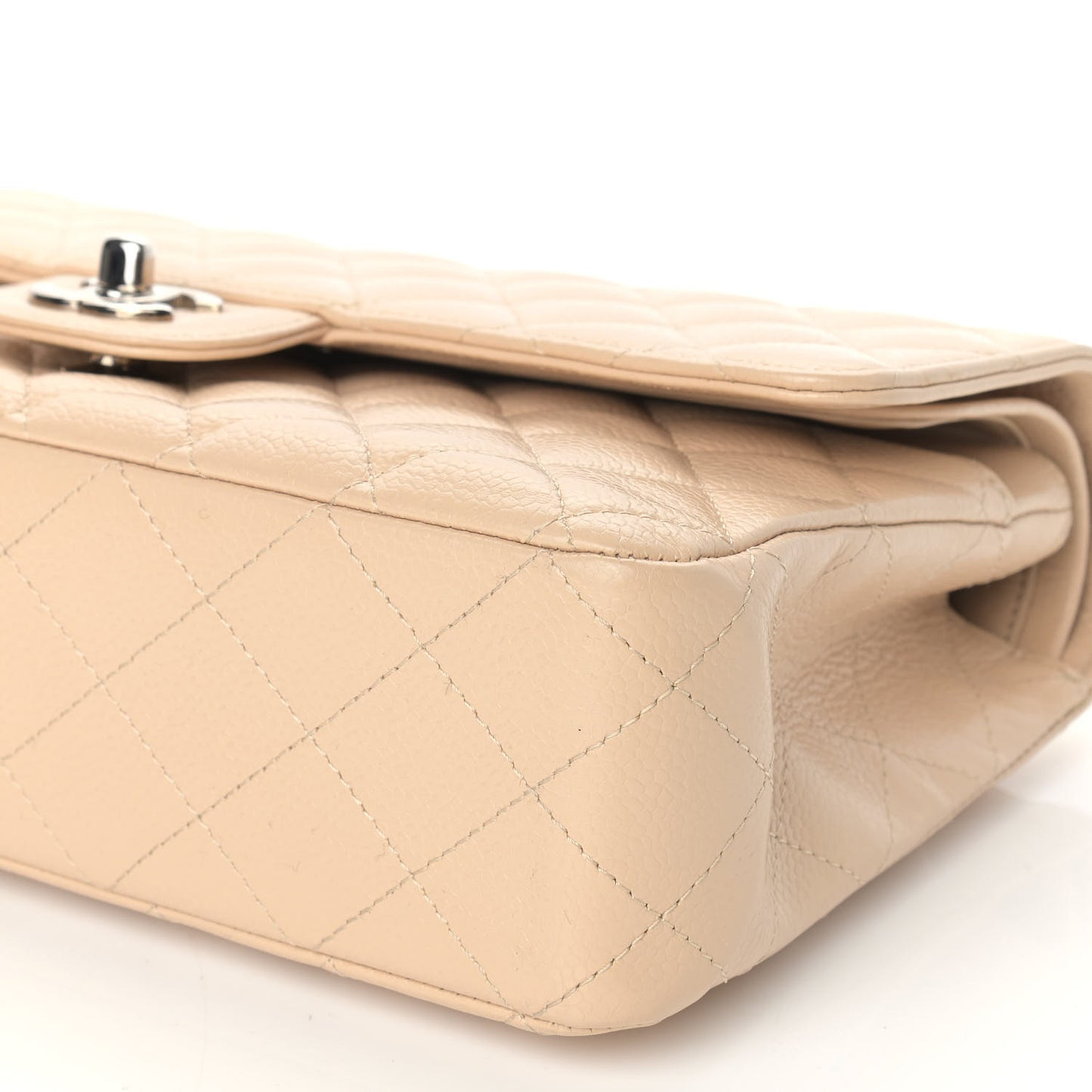 Caviar Quilted Medium Double Flap Beige