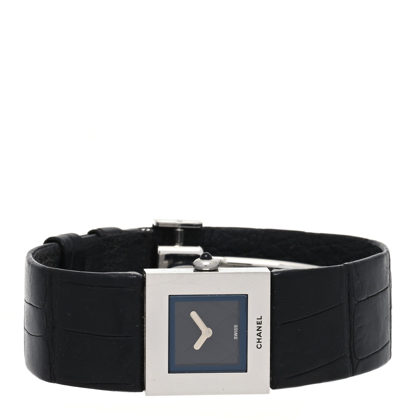 Stainless Steel Alligator 19mm Matelasse Quartz Watch Black