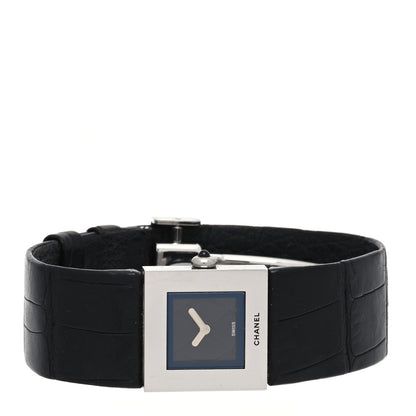 Chanel Stainless Steel Alligator 19mm Matelasse Quartz Watch Black 2 of 4