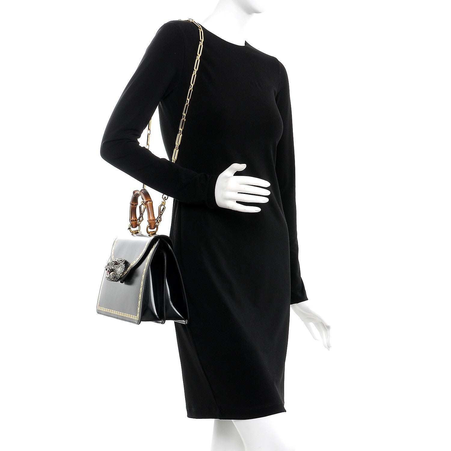 Gucci Calfskin Bamboo Medium Thiara Top Handle Bag Black 2 of 12