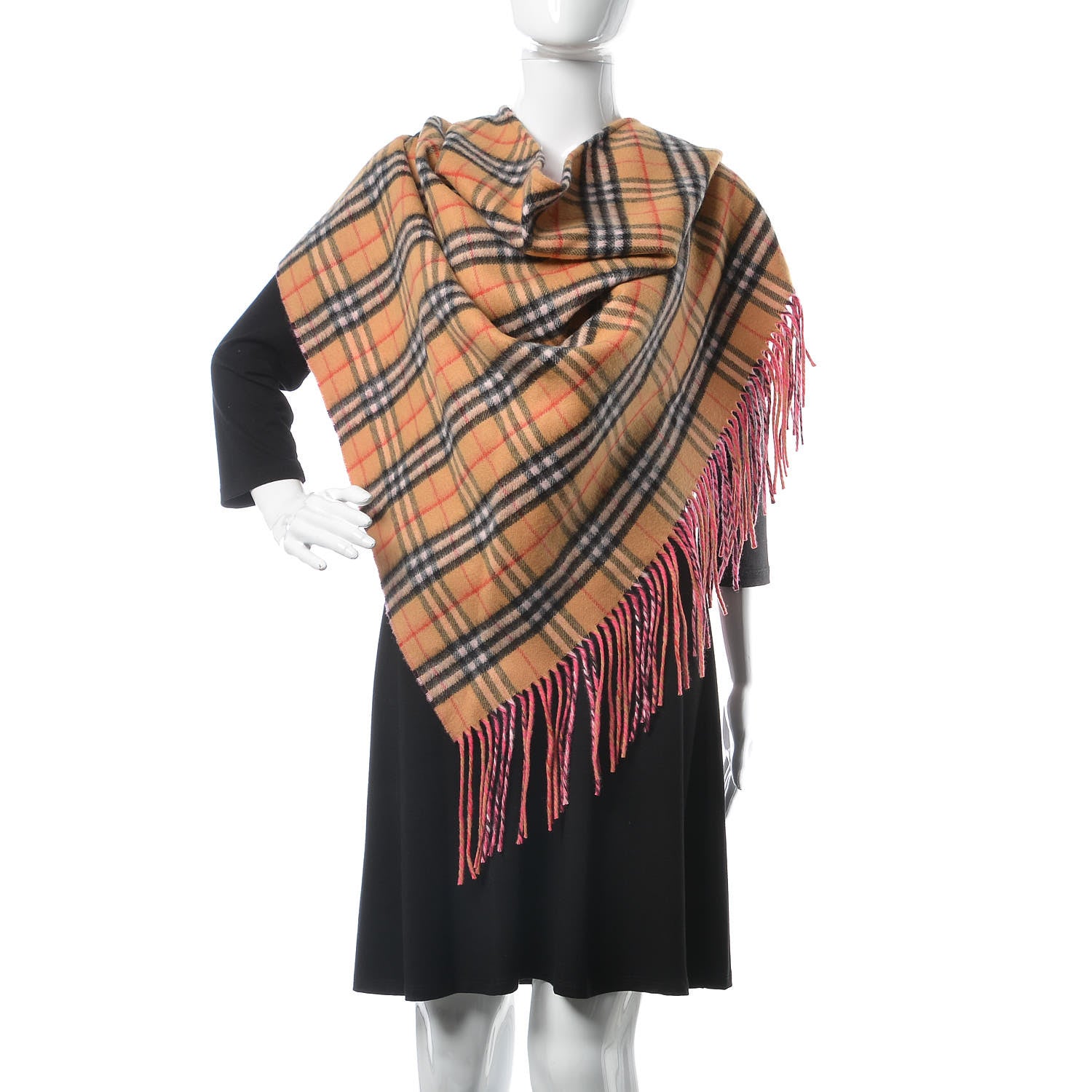 Burberry Cashmere Fluorescent Vintage Check Bandana Scarf Bright Peony 2 of 4