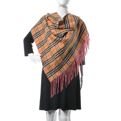 Burberry Cashmere Fluorescent Vintage Check Bandana Scarf Bright Peony 2 of 4