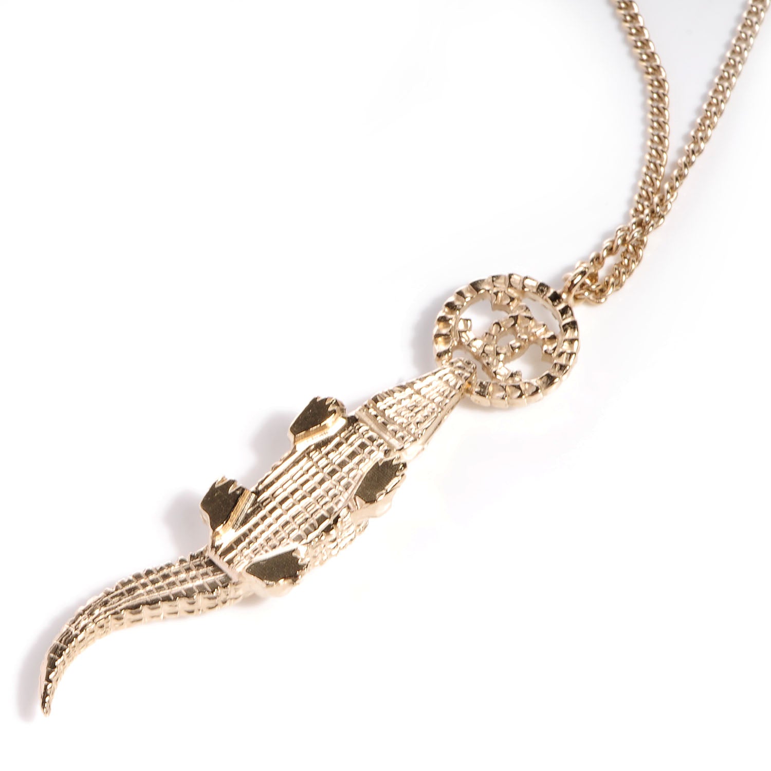 Chanel Crystal CC Alligator Necklace Gold 4 of 6