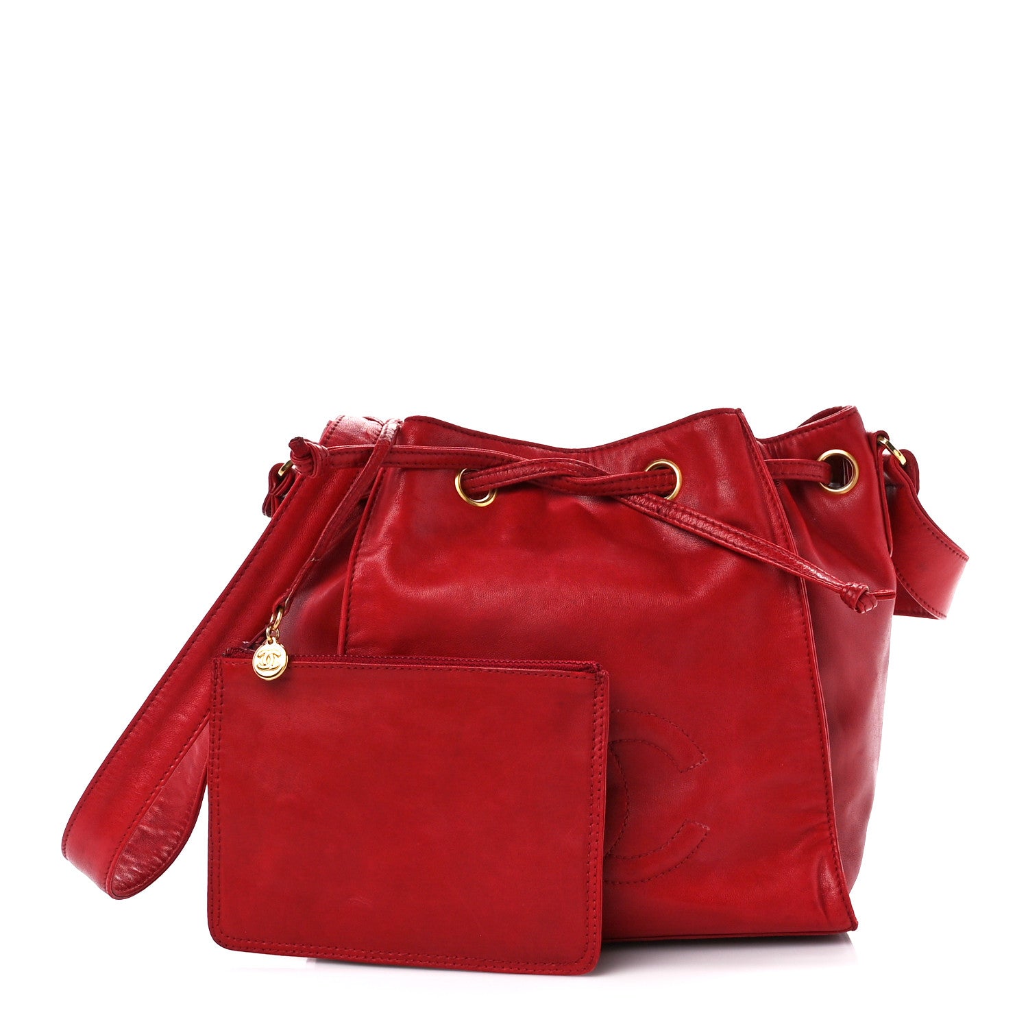 Chanel Lambskin CC Drawstring Bucket Bag Red 1 of 16