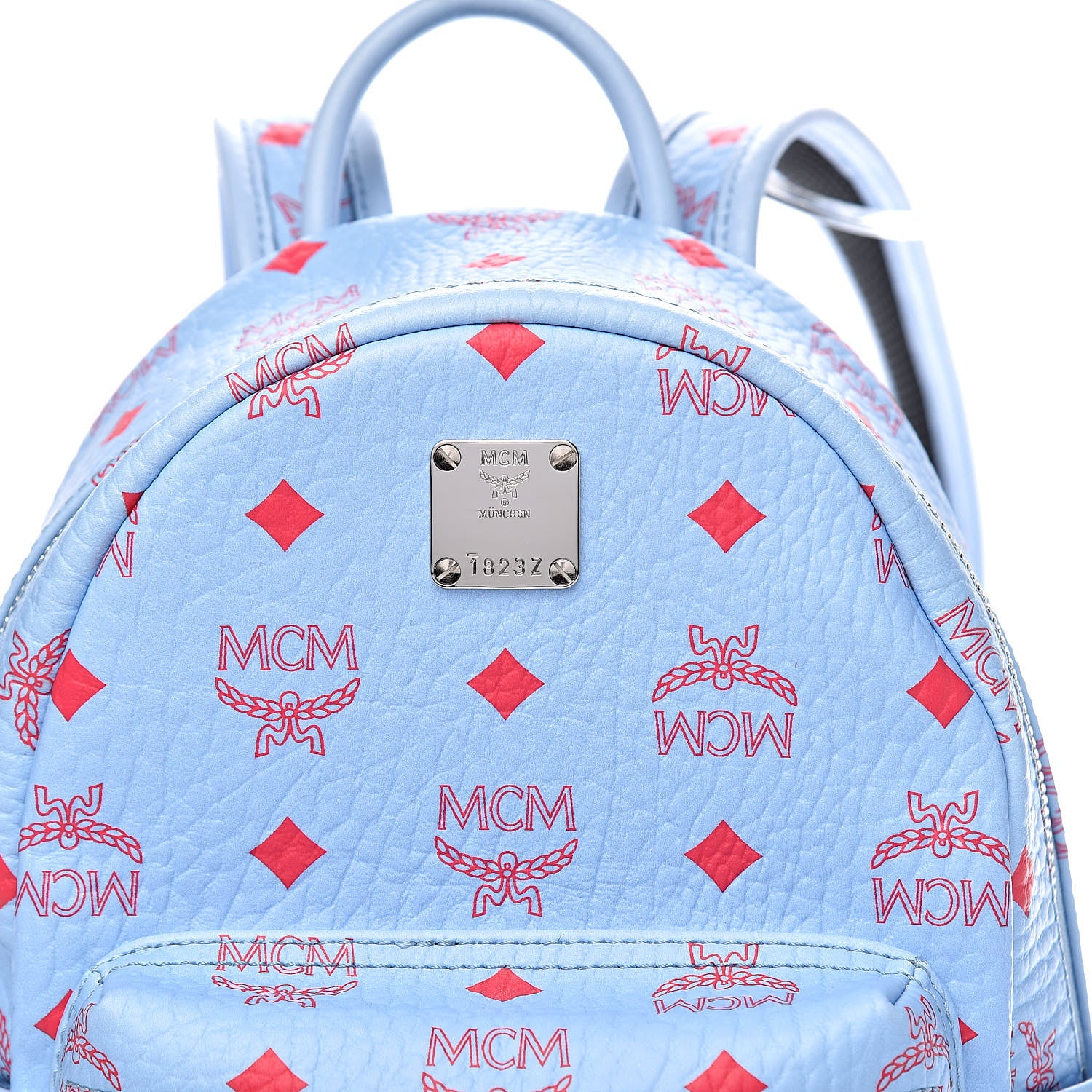 MCM Visetos Mini Stark Backpack Light Blue Red 9 of 11