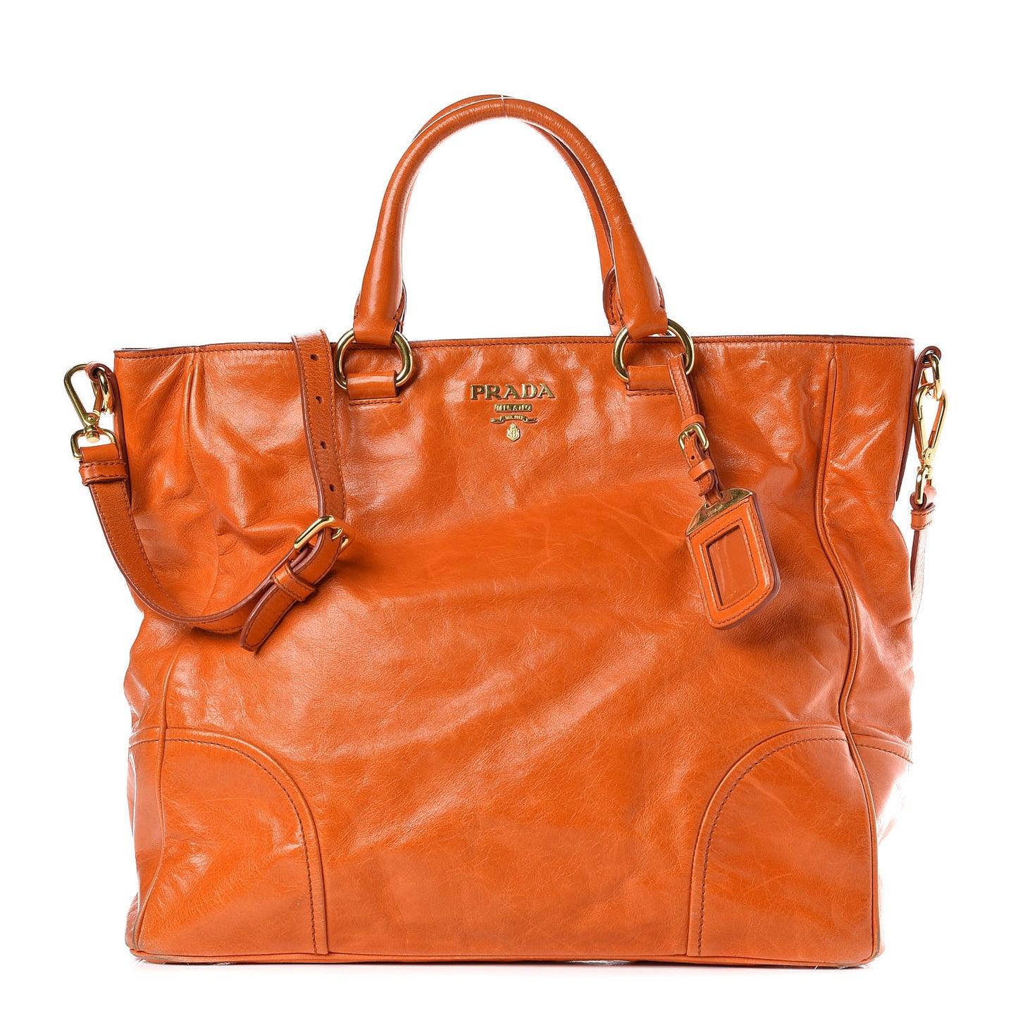 Vitello Shine Top Handle Tote Papaya
