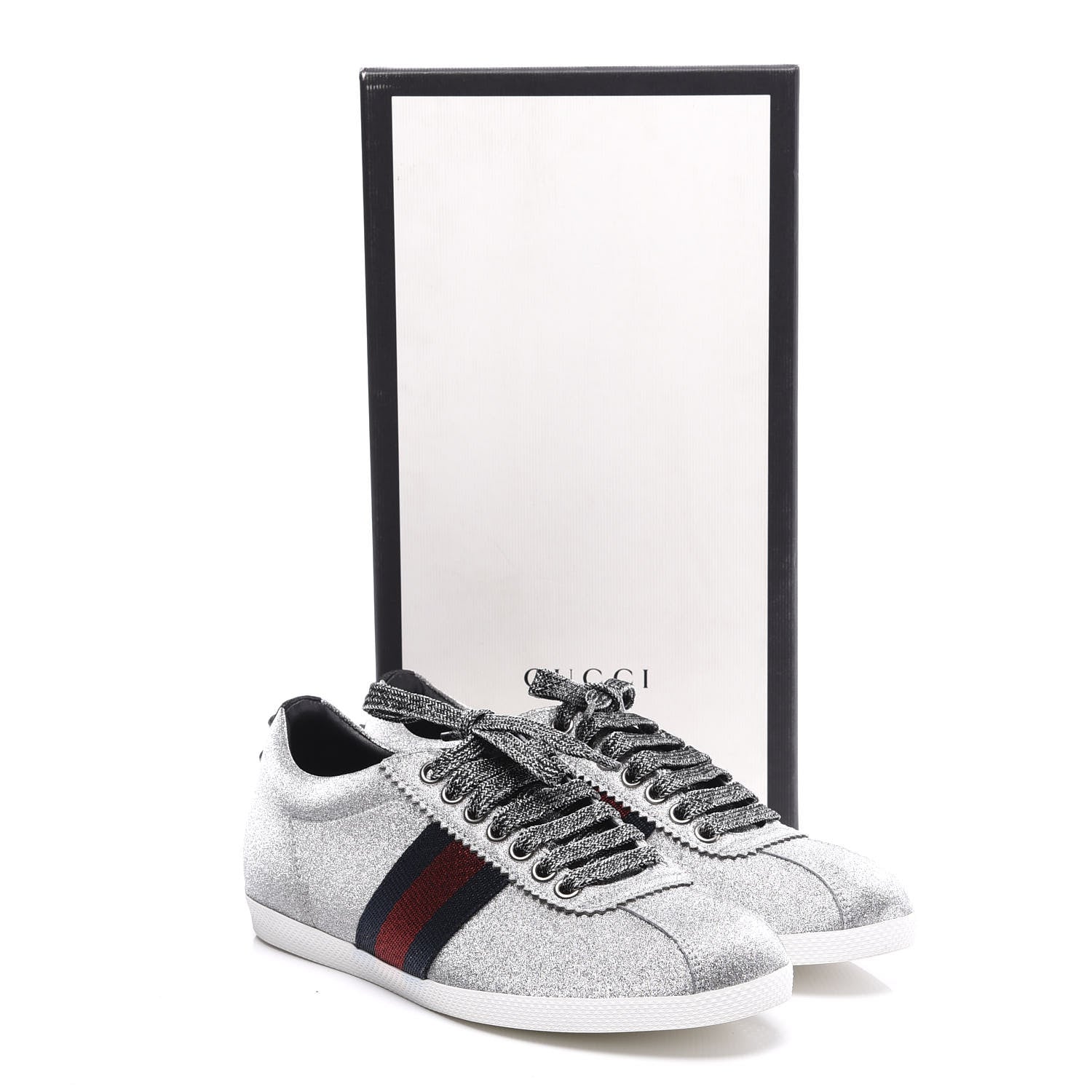 Gucci Glitter Fabric Studded Web Womens Sneakers 36 Silver 10 of 10