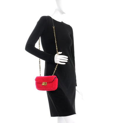 Fendi Shearling Nappa Mini Be Baguette Shoulder Bag Fuxia Black 2 of 15