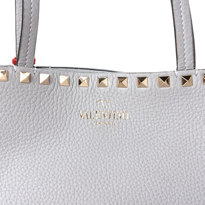 Valentino Garavani Grained Calfskin Rockstud Shoulder Tote Pastel Grey 9 of 9