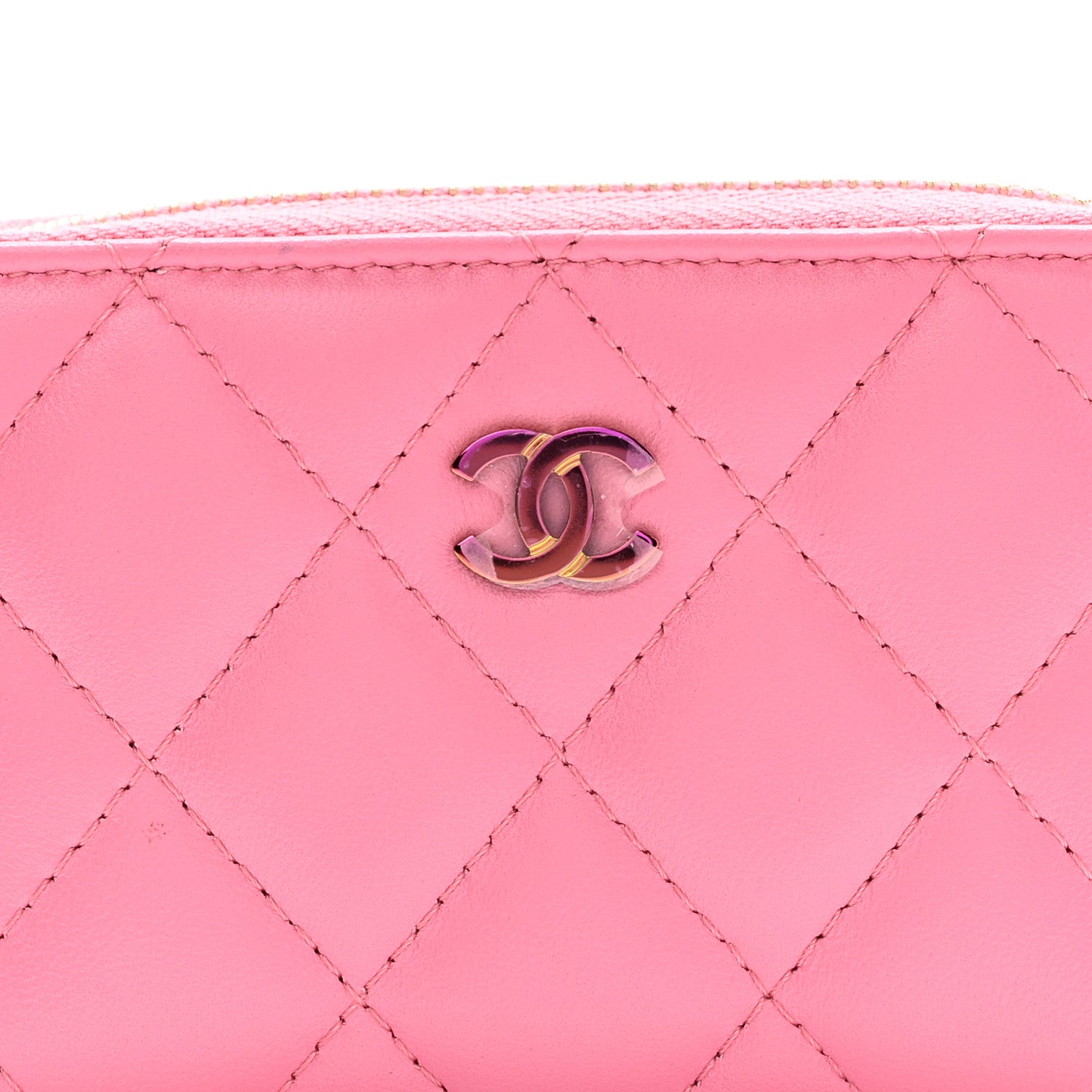 シャネル財布 Chanel Lambskin Quilted Zip Around Coin Purse Wallet Pink Yellow