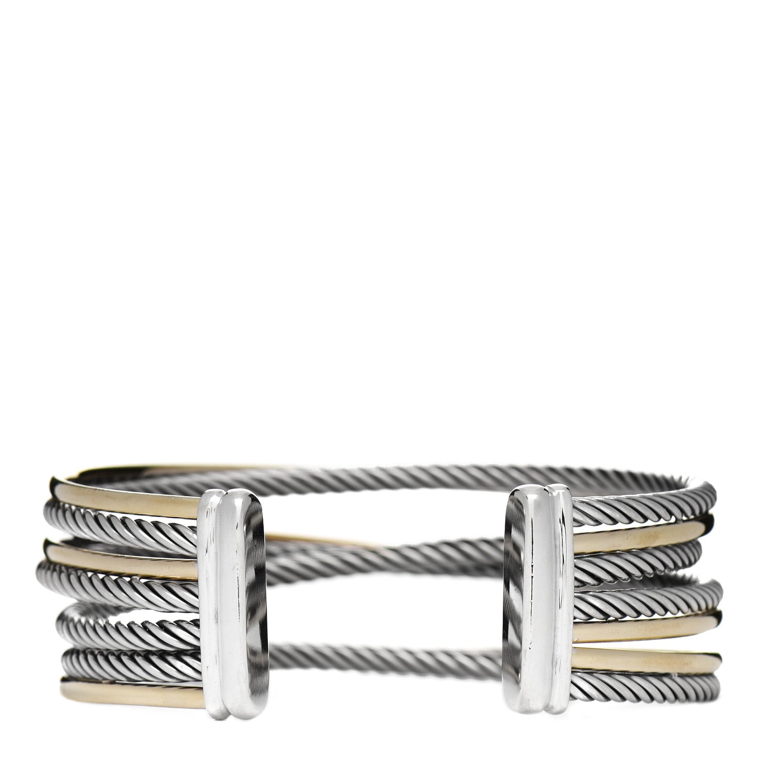 David Yurman Sterling Silver 18K Yellow Gold 21mm Four Row Crossover Cuff Bracelet 2 of 3