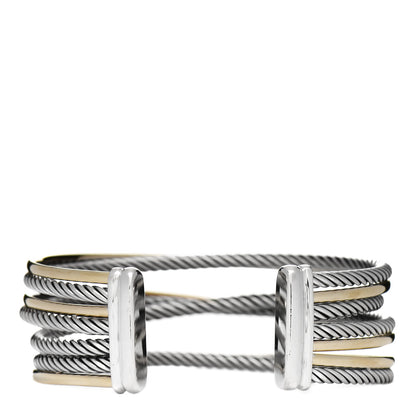 David Yurman Sterling Silver 18K Yellow Gold 21mm Four Row Crossover Cuff Bracelet 2 of 3