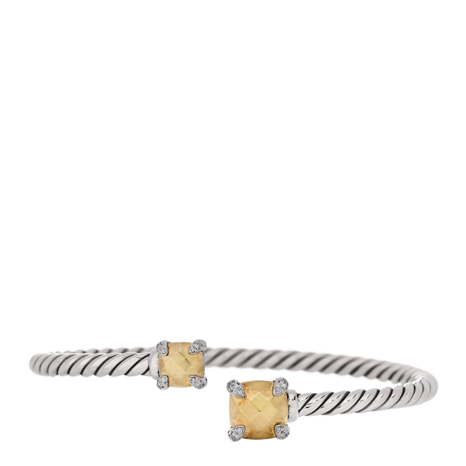 David Yurman Sterling Silver 18K Yellow Gold Diamond 4mm Chatelaine Bypass Bracelet 1 of 3