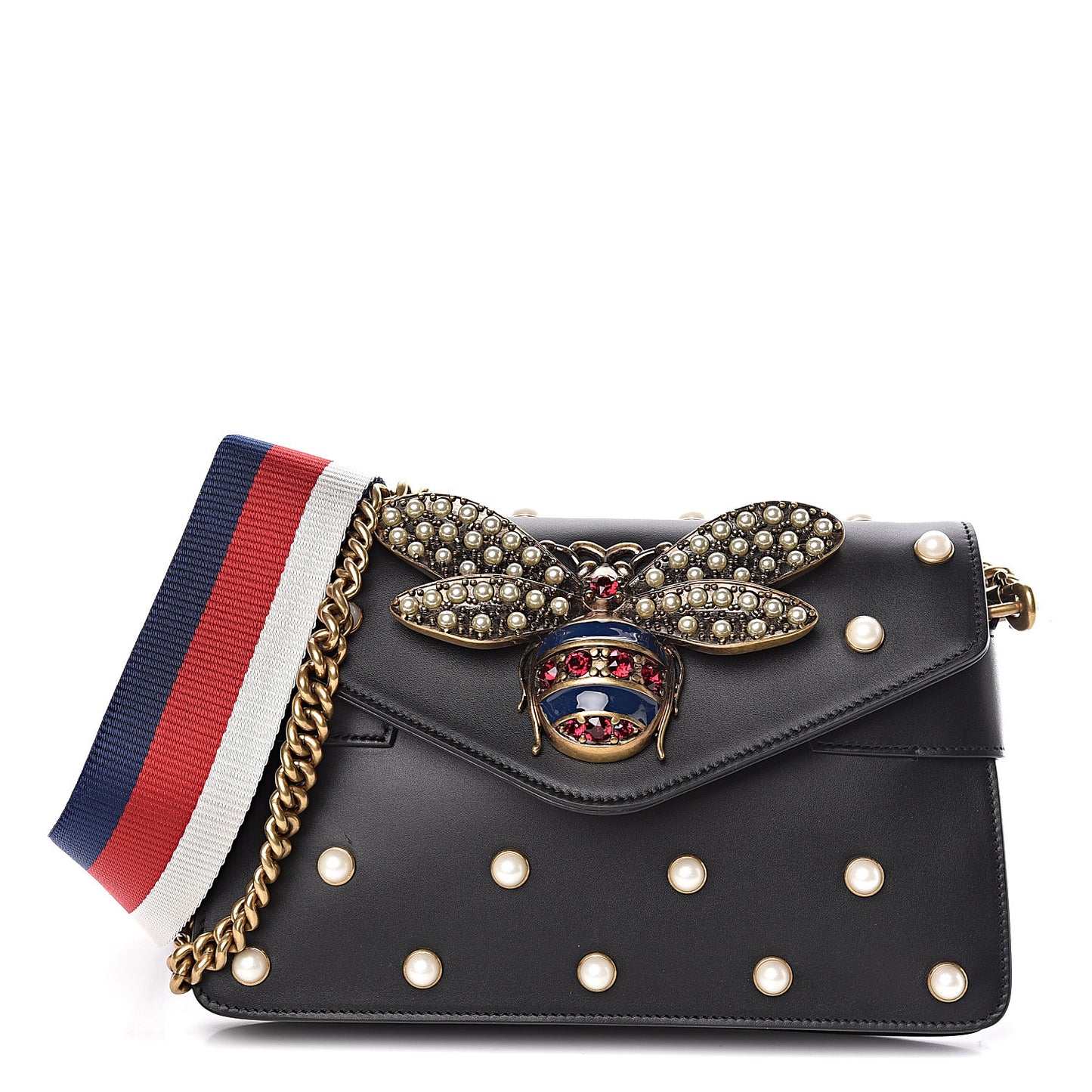 Nappa Pearl Studded Mini Queen Margaret Broadway Shoulder Bag Black