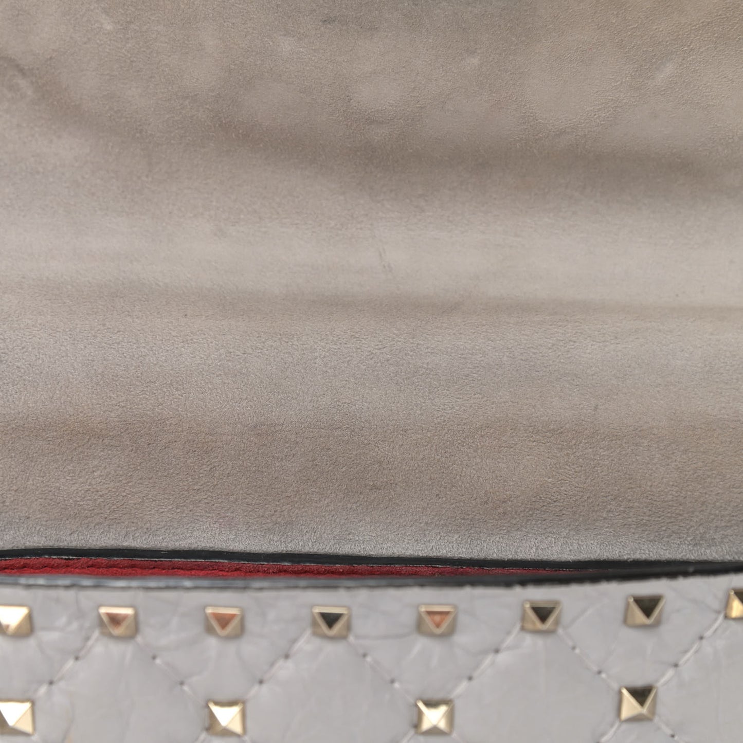 Craquele Nappa Medium Rockstud Spike Shoulder Bag Pastel Grey
