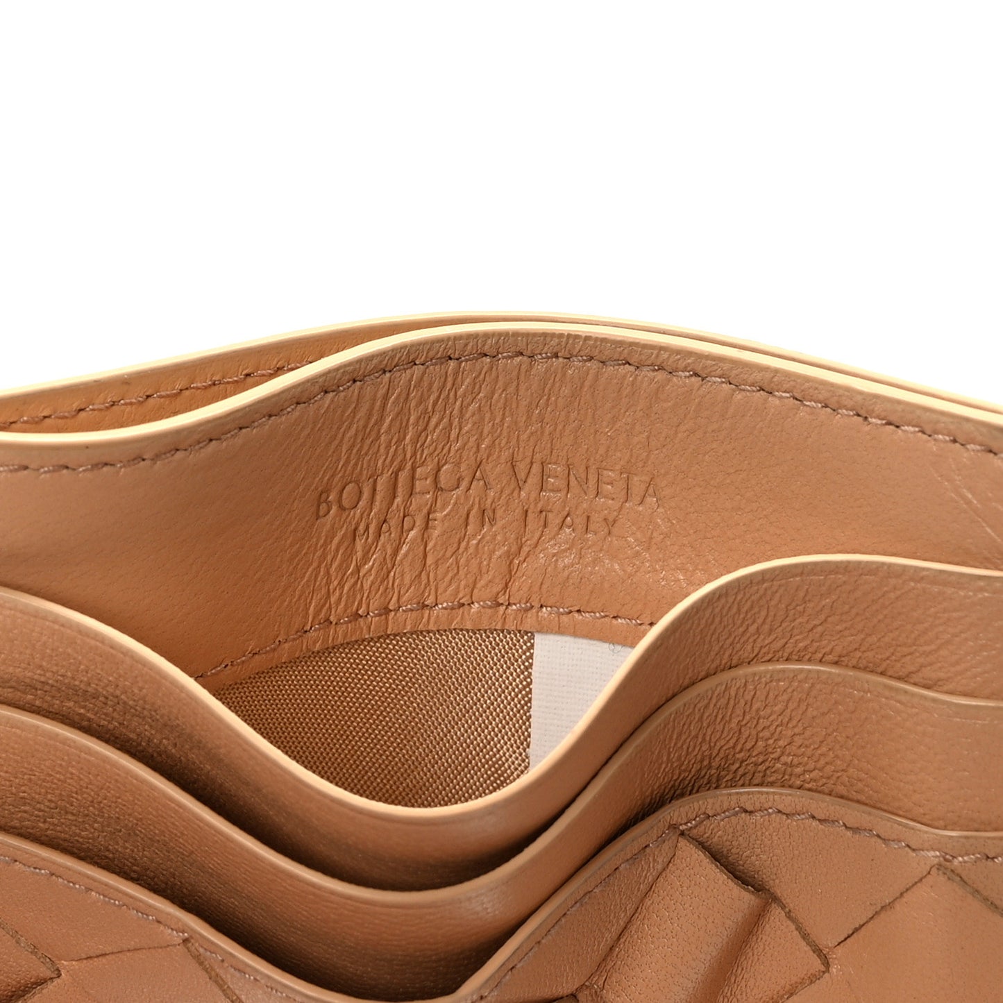Nappa Intrecciato Card Case Camel