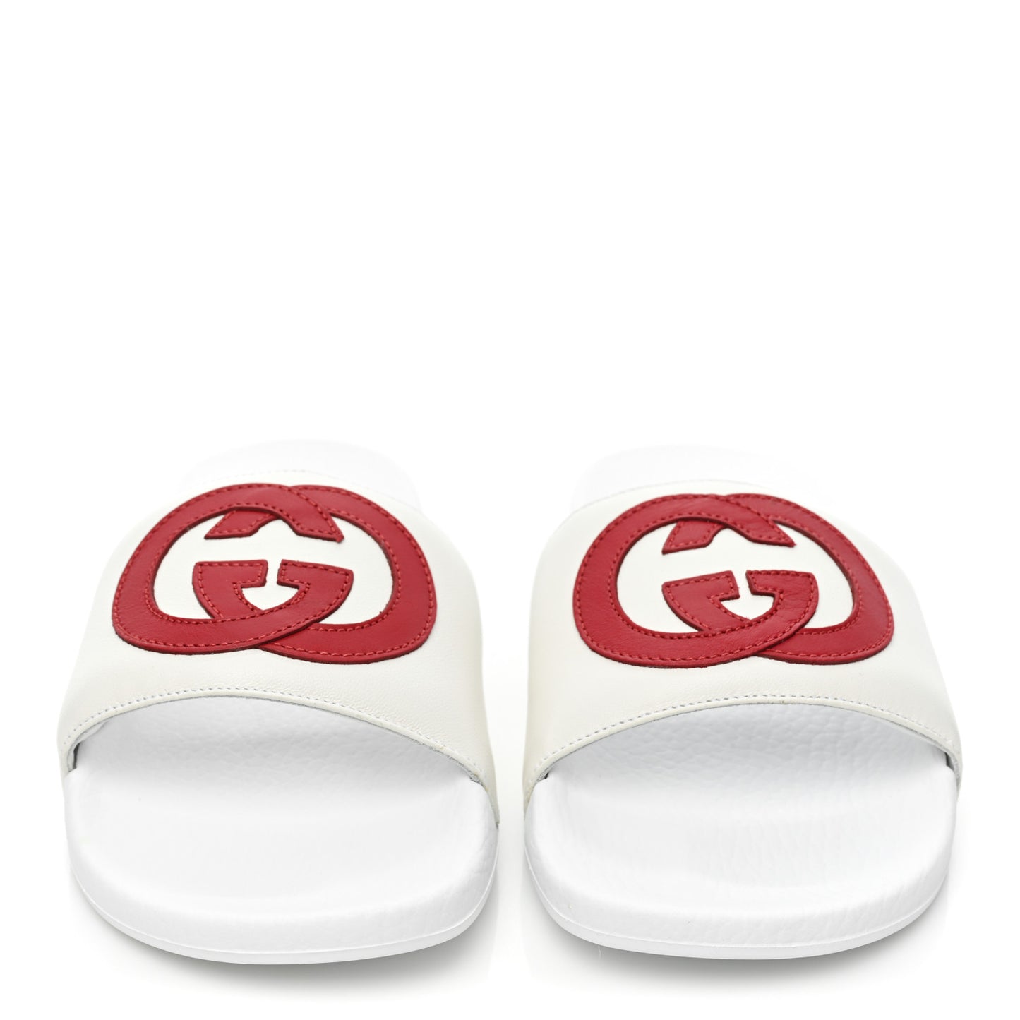 Nappa Miro Soft Calfskin Womens Interlocking G Slide Sandals 37 Great White Hibiscus Red