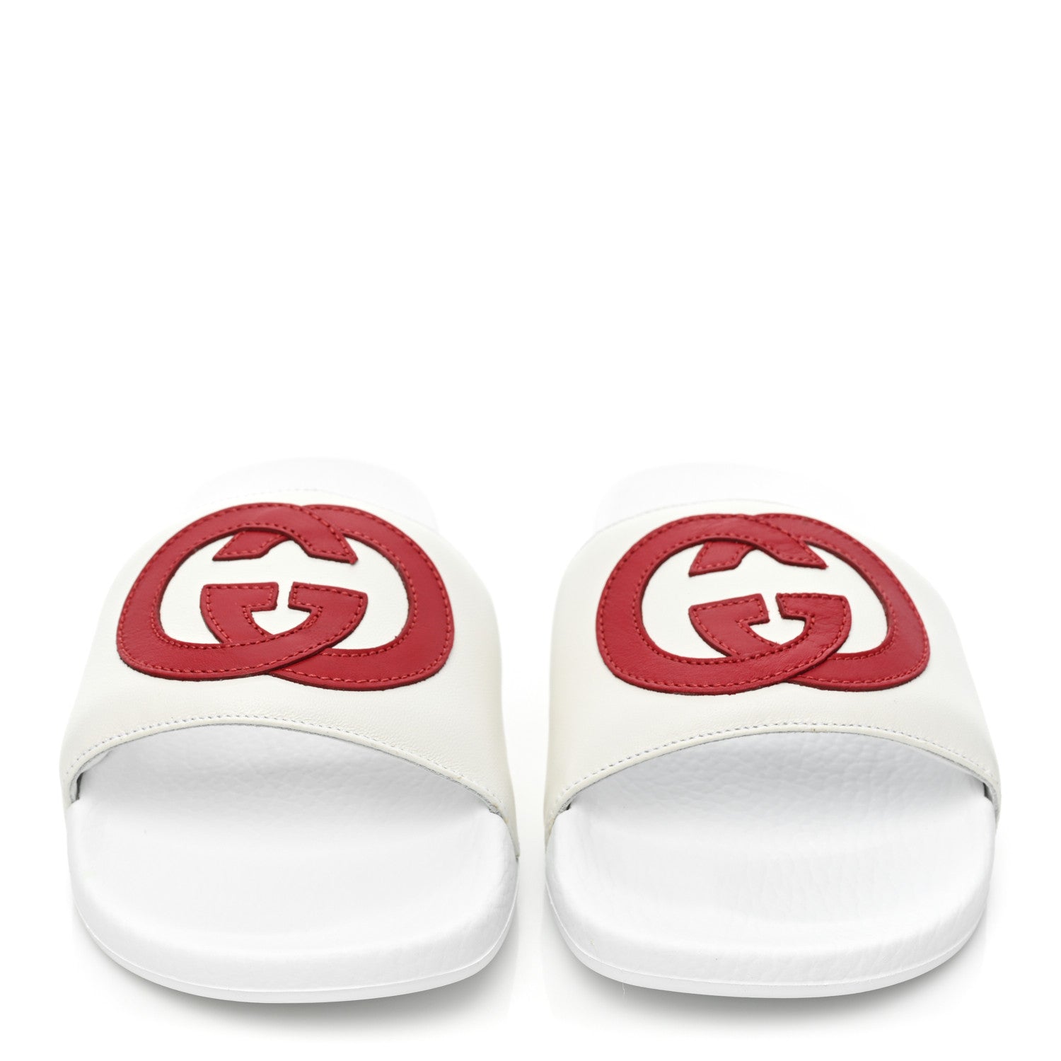 Gucci Nappa Miro Soft Calfskin Womens Interlocking G Slide Sandals 37 Great White Hibiscus Red 2 of 9