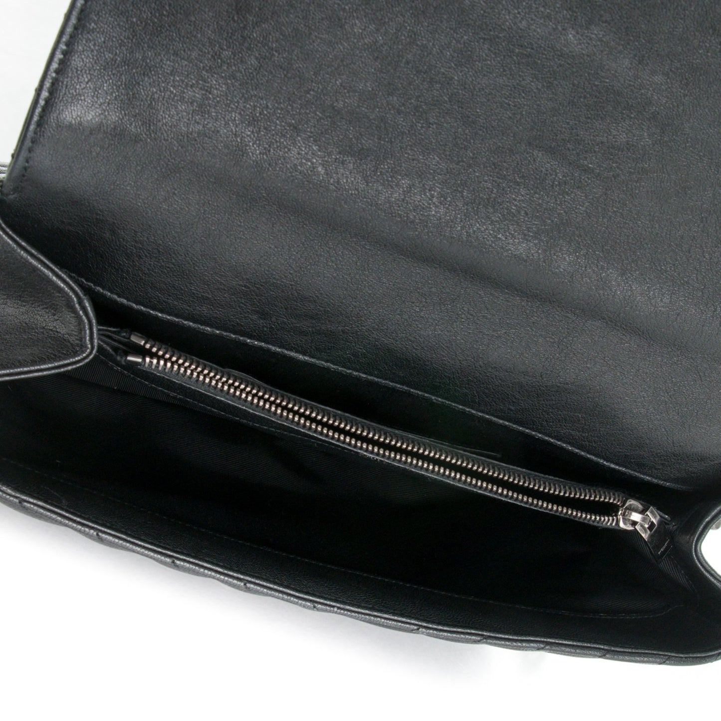 Sheepskin Matelasse Chevron Monogram Large College Satchel Black
