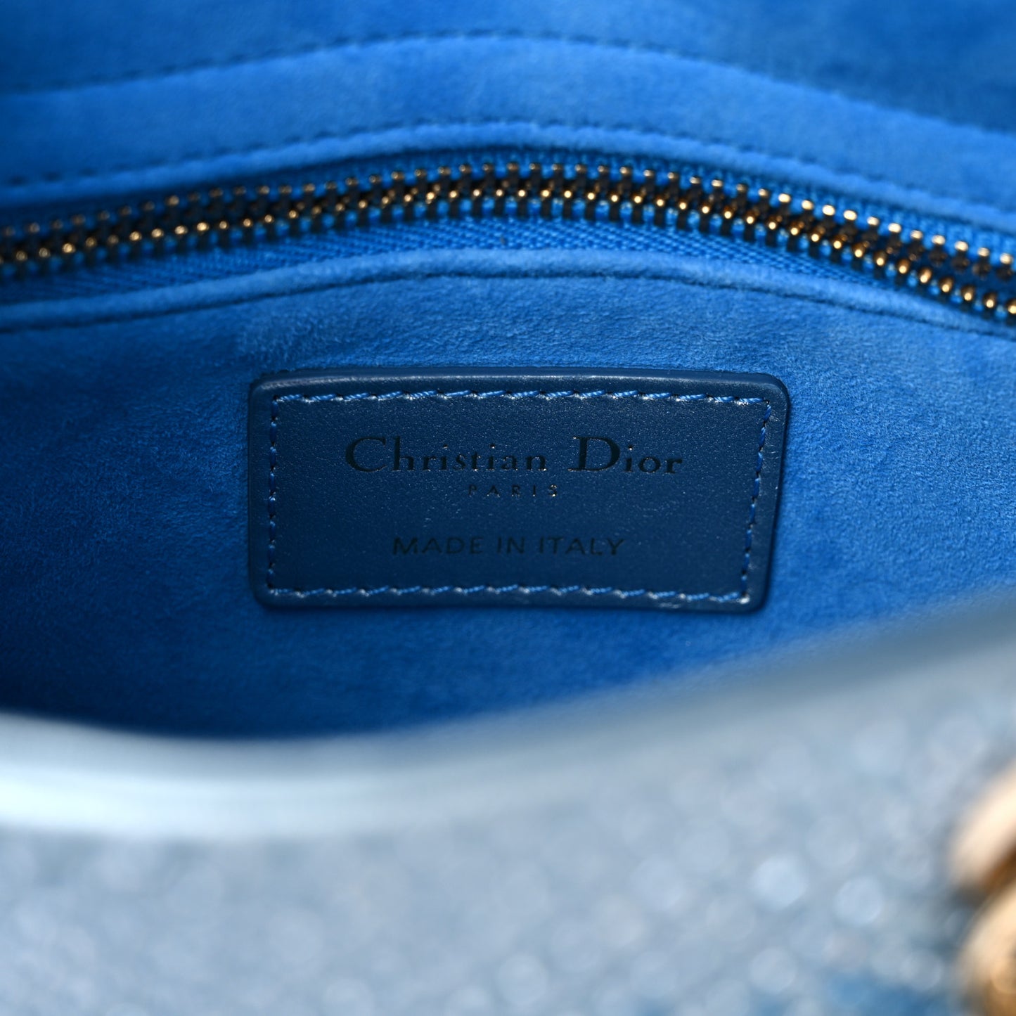 Metallic Calfskin Satin Bead Embroidery Cannage Mini Lady Dior Blue