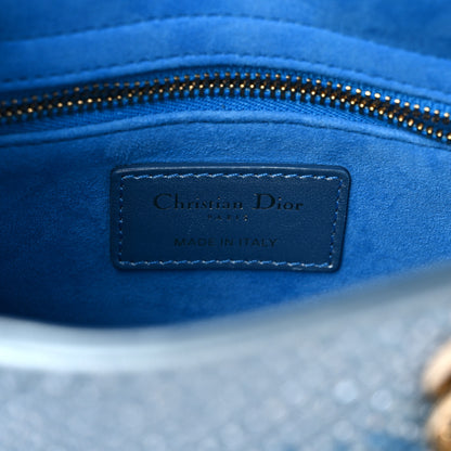Christian Dior Metallic Calfskin Satin Bead Embroidery Cannage Mini Lady Dior Blue 6 of 9