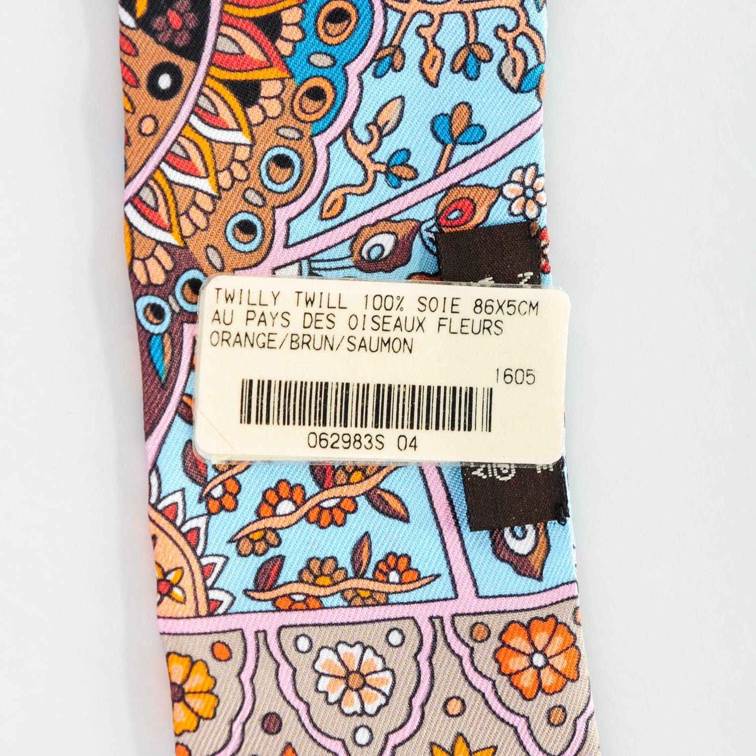 Hermes Silk Au Pays Des Oiseaux Fleurs Twilly Orange Brun Saumon 5 of 6
