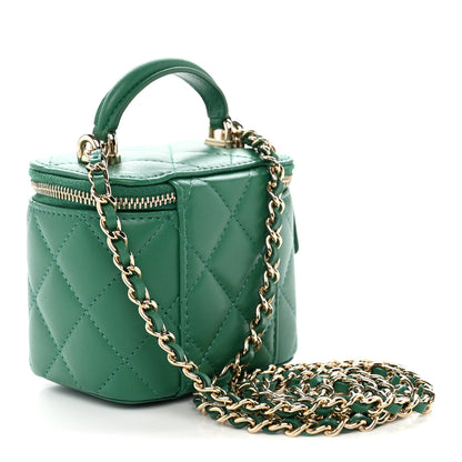 Chanel Lambskin Quilted Top Handle Mini Vanity Case With Chain Green 3 of 12