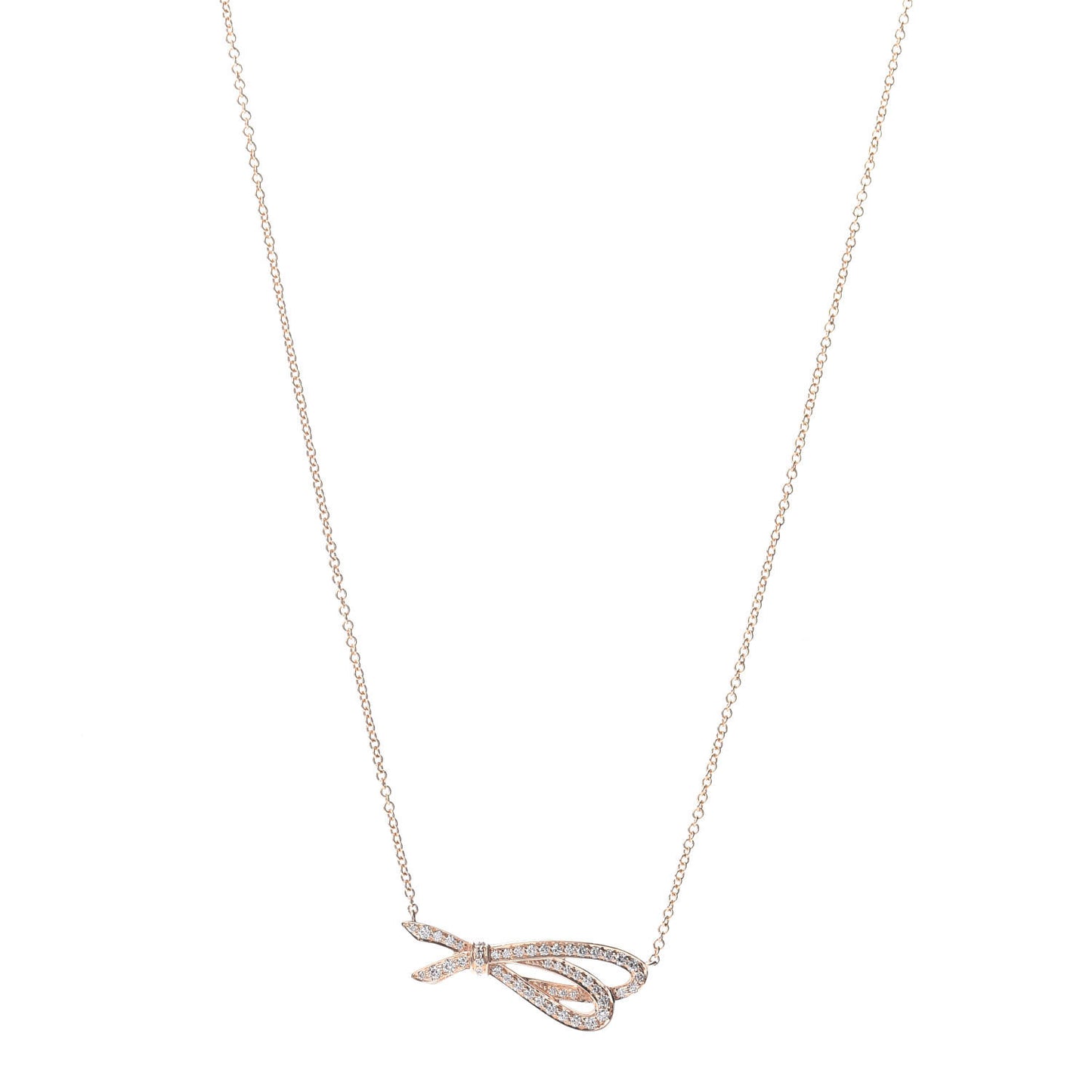 18K Rose Gold Diamond Bow Pendant Necklace