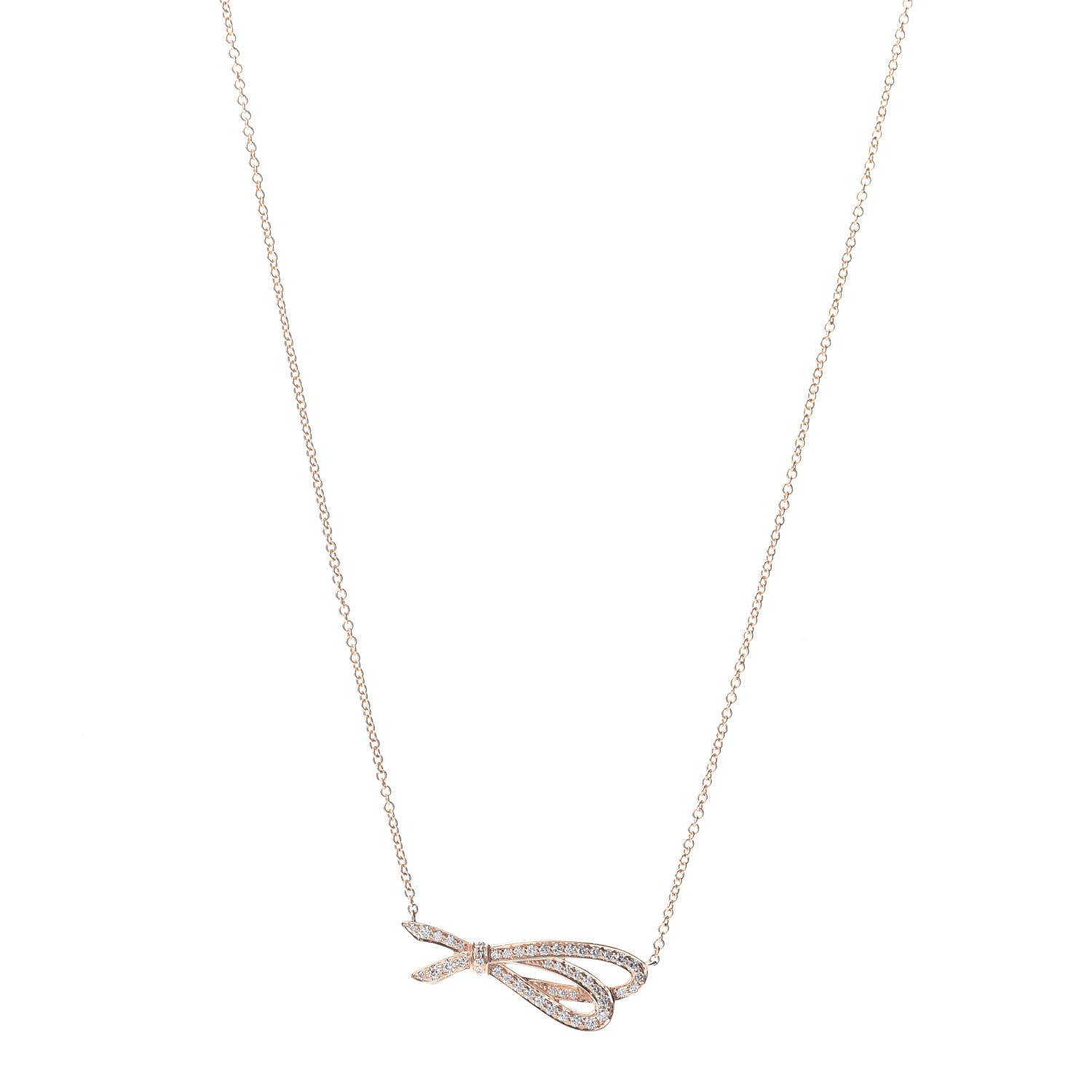 Tiffany 18K Rose Gold Diamond Bow Pendant Necklace 1 of 4