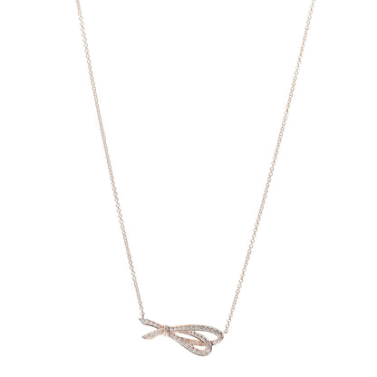 Tiffany 18K Rose Gold Diamond Bow Pendant Necklace 1 of 4