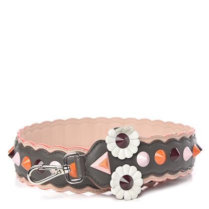 Fendi Vitello Dolce Nappa Hypnoteyes Bi-Color Scalloped Spike Studded Strap You Carbone Plaster White Multicolor 1 of 7