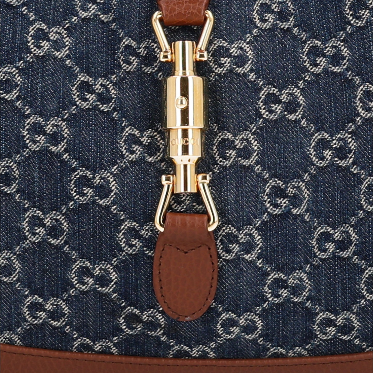 New Denim GG Monogram Calfskin Small Jackie 1961 Hobo Blue Tea Cuir