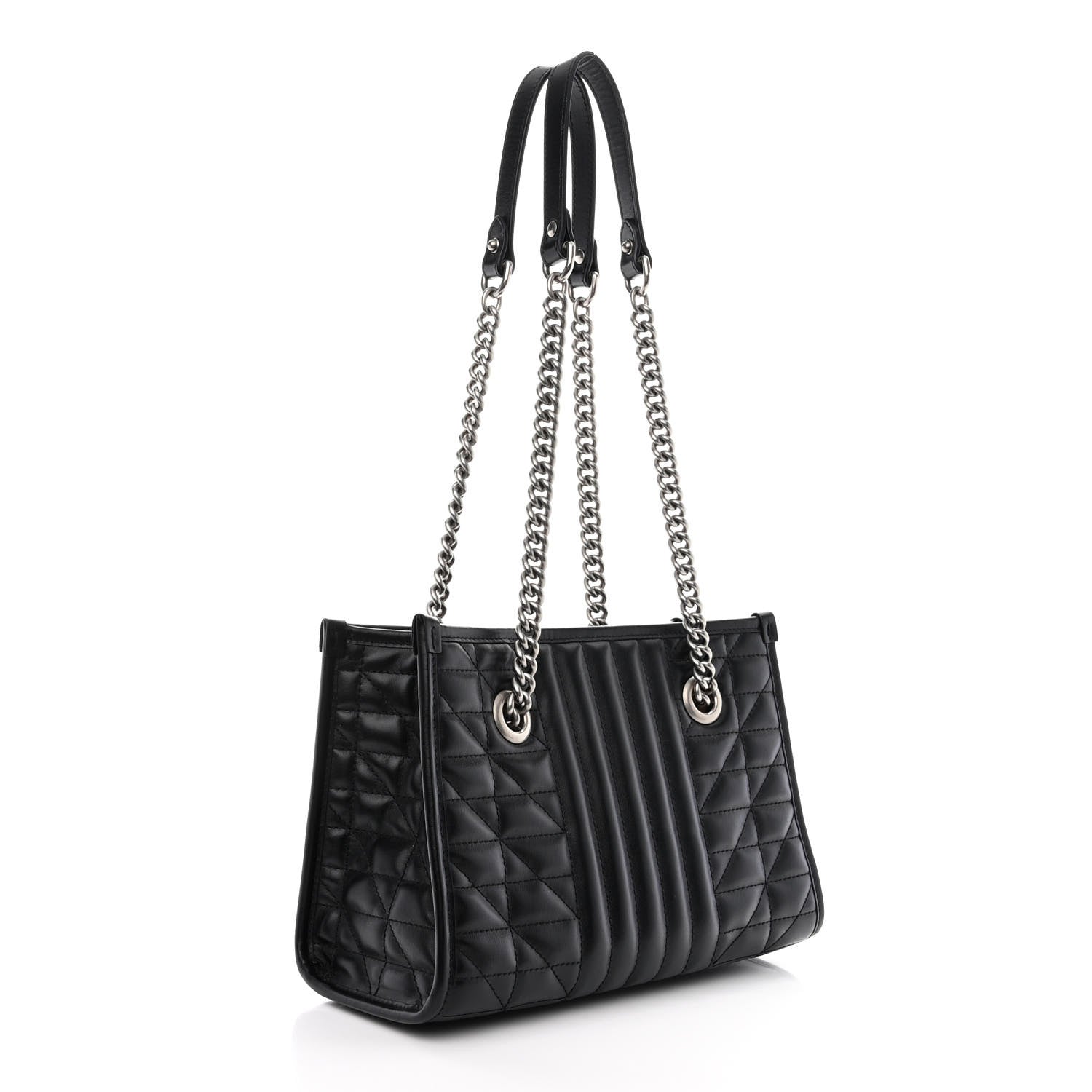 Gucci Calfskin Matelasse Aria Small GG Marmont Shoulder Tote Black 3 of 11