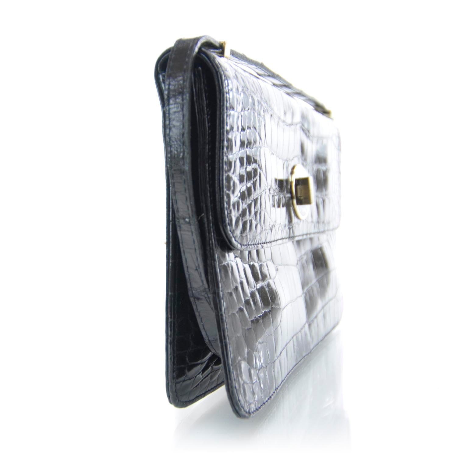Bottega Veneta Crocodile Shoulder Bag Black 5 of 12