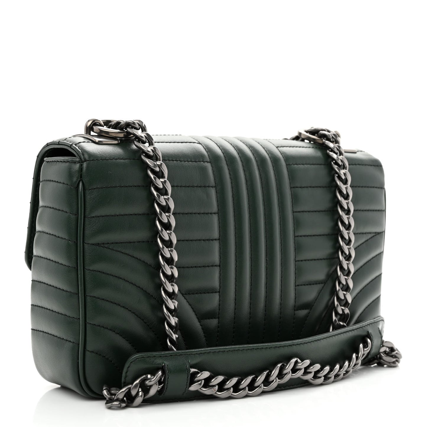 Soft Calfskin Impunture Diagramme Medium Chain Flap Shoulder Bag Smeraldo