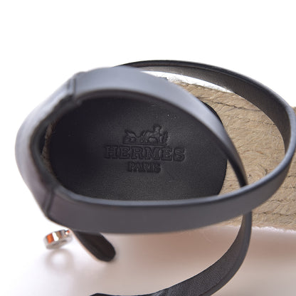 Hermes Calfskin Tivoli Espadrille Wedge Sandals 38 Black 6 of 11
