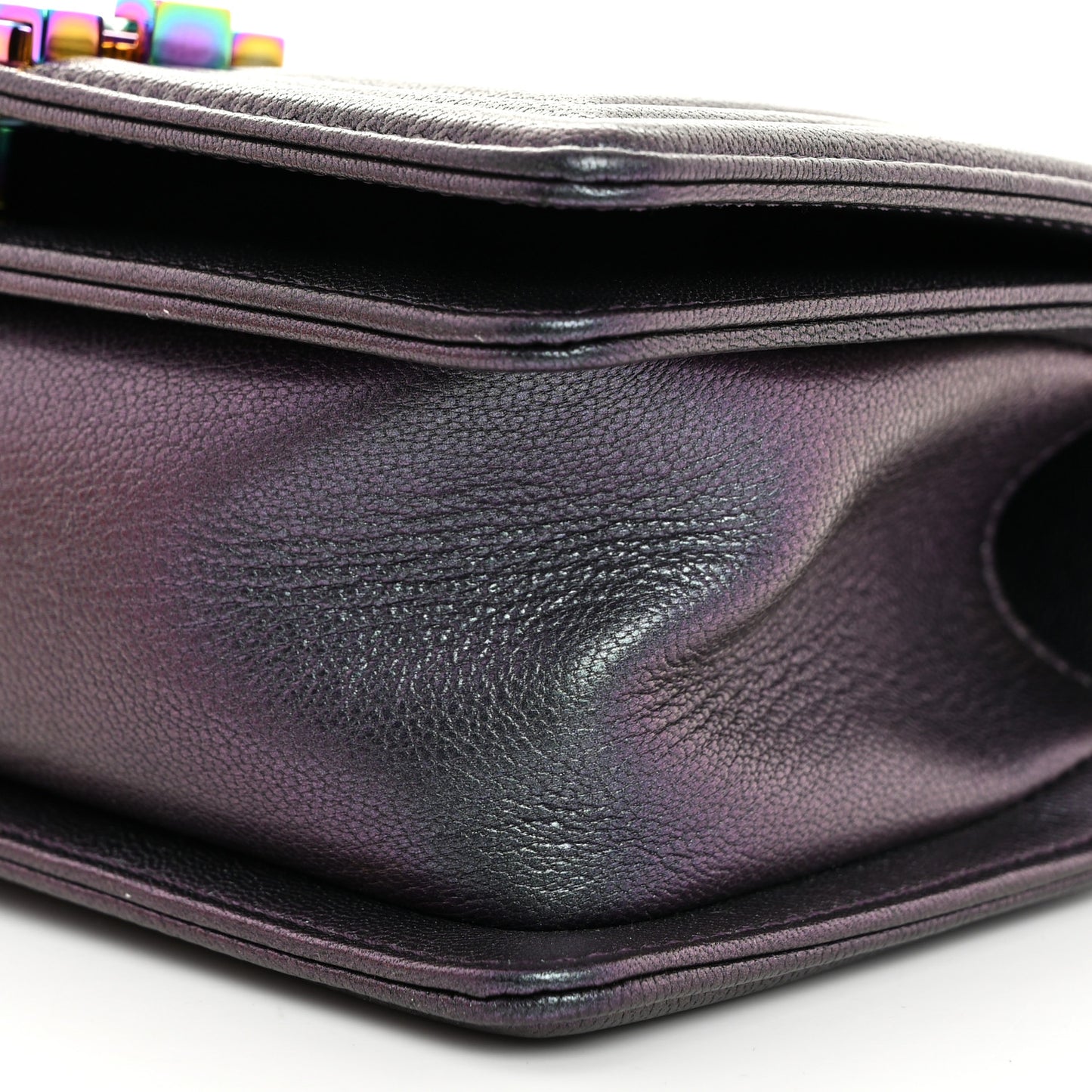 Iridescent Goatskin Quilted Small Boy Flap Purple