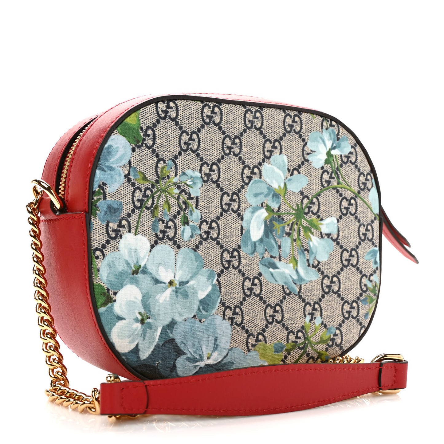 GG Supreme Monogram Blooms Mini Chain Shoulder Bag Beige Blue Navy Hibiscus Red