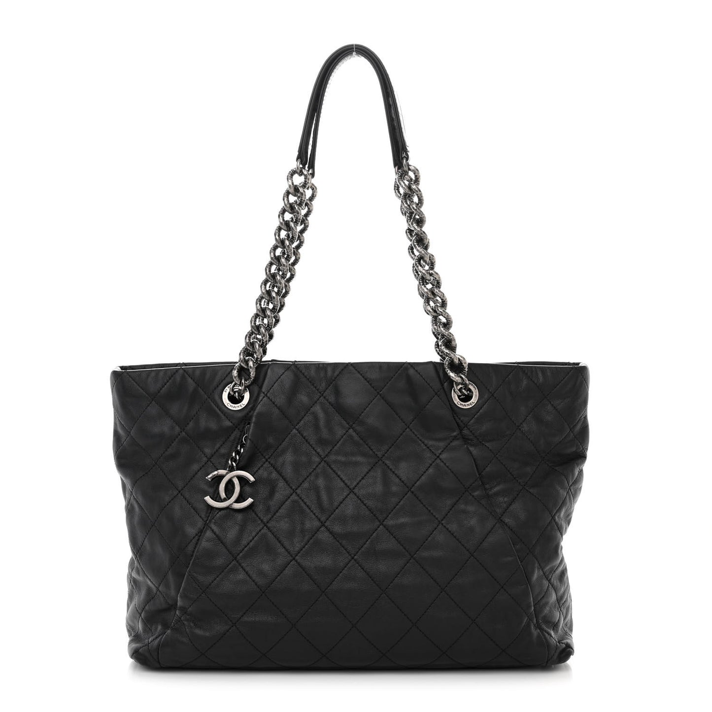 Calfskin Quilted Large Coco Pleats Tote Black