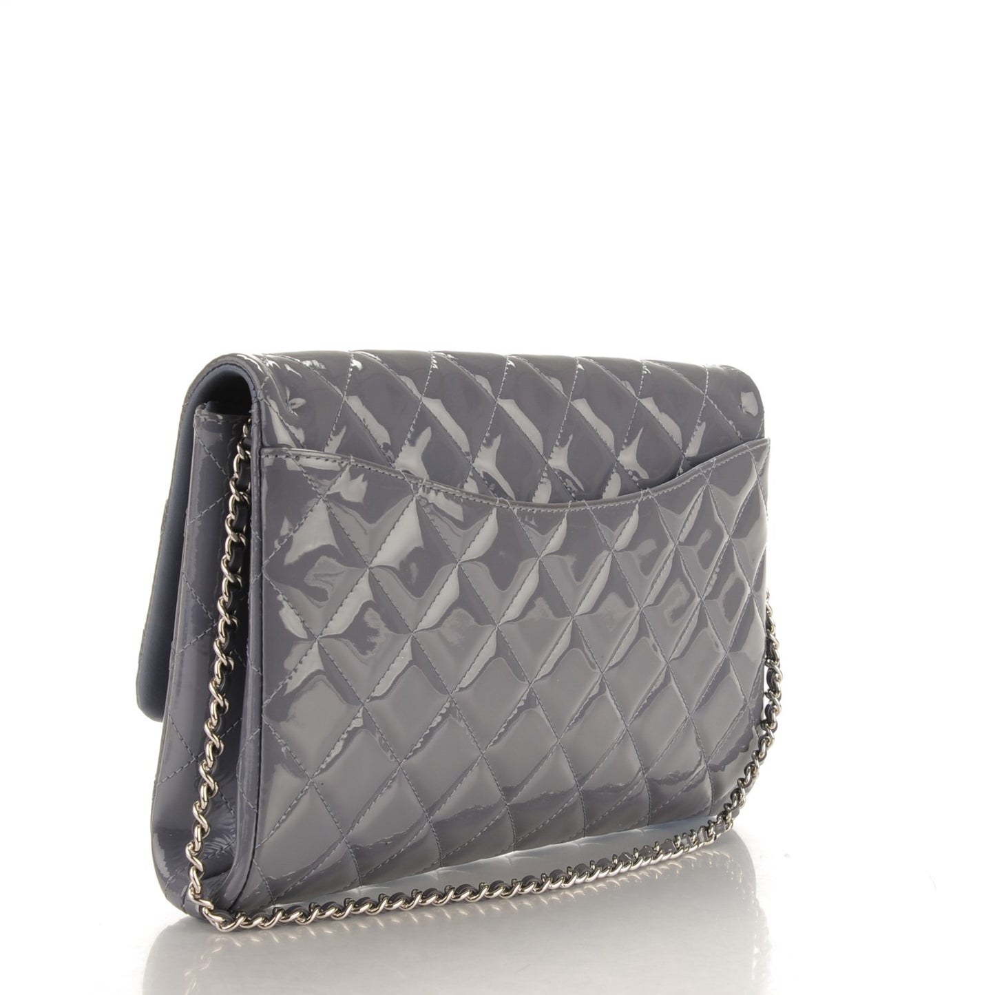 Patent Quilted Clutch with Chain Flap Lavender