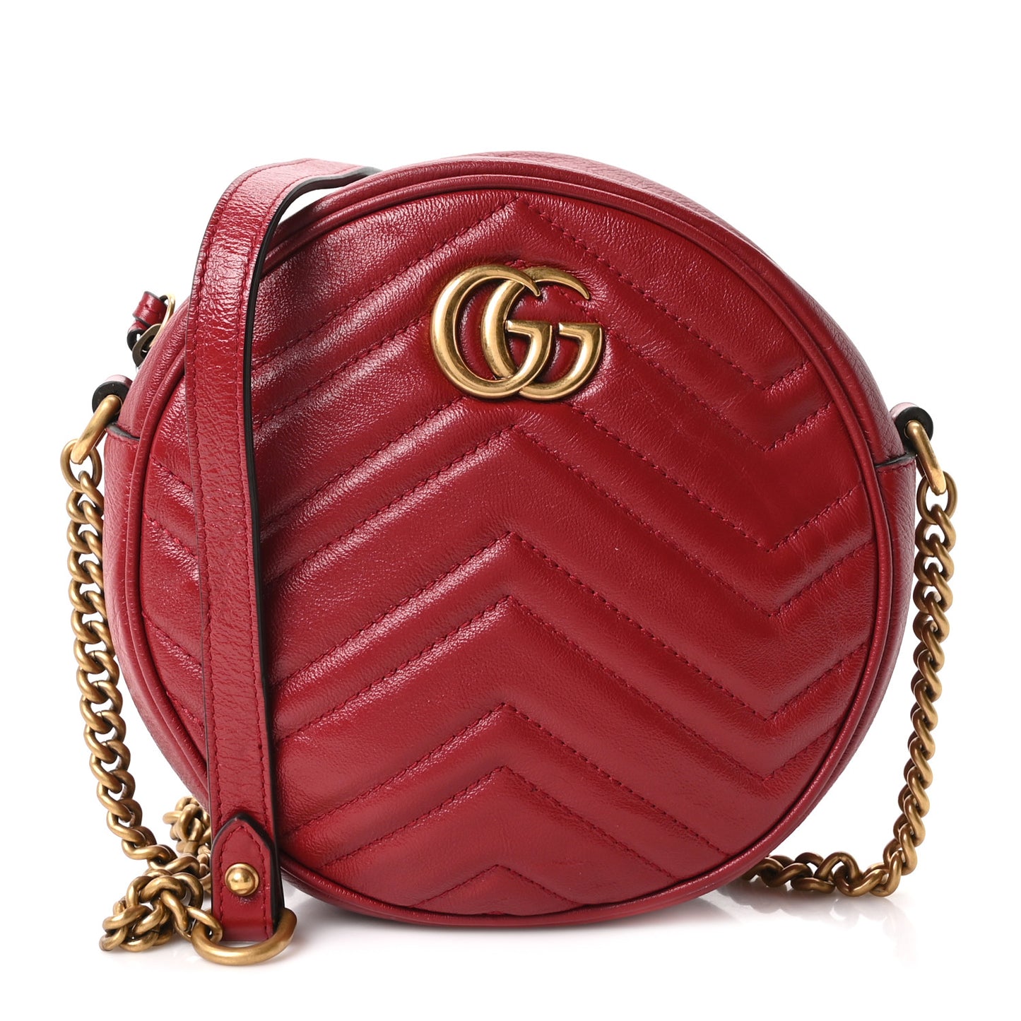 Glazed Calfskin Matelasse Heart Mini GG Marmont Round Shoulder Bag Romantic Cerise