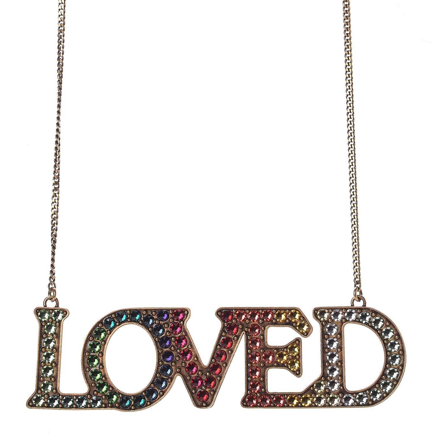Gucci Metal Crystal Loved Short Necklace Aged Gold 1 of 8