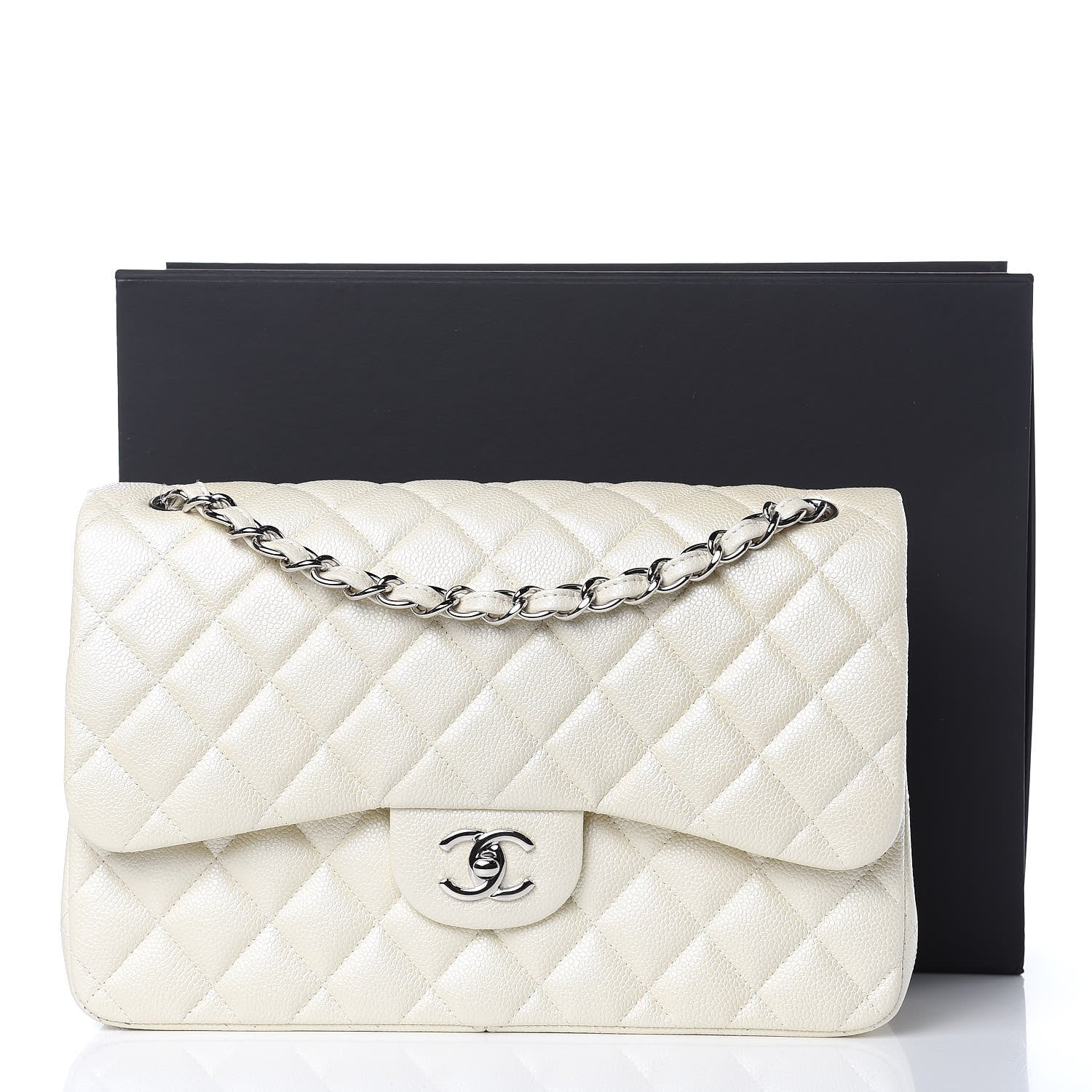 Chanel Pearly Caviar Quilted Jumbo Double Flap Dark White 10 of 10