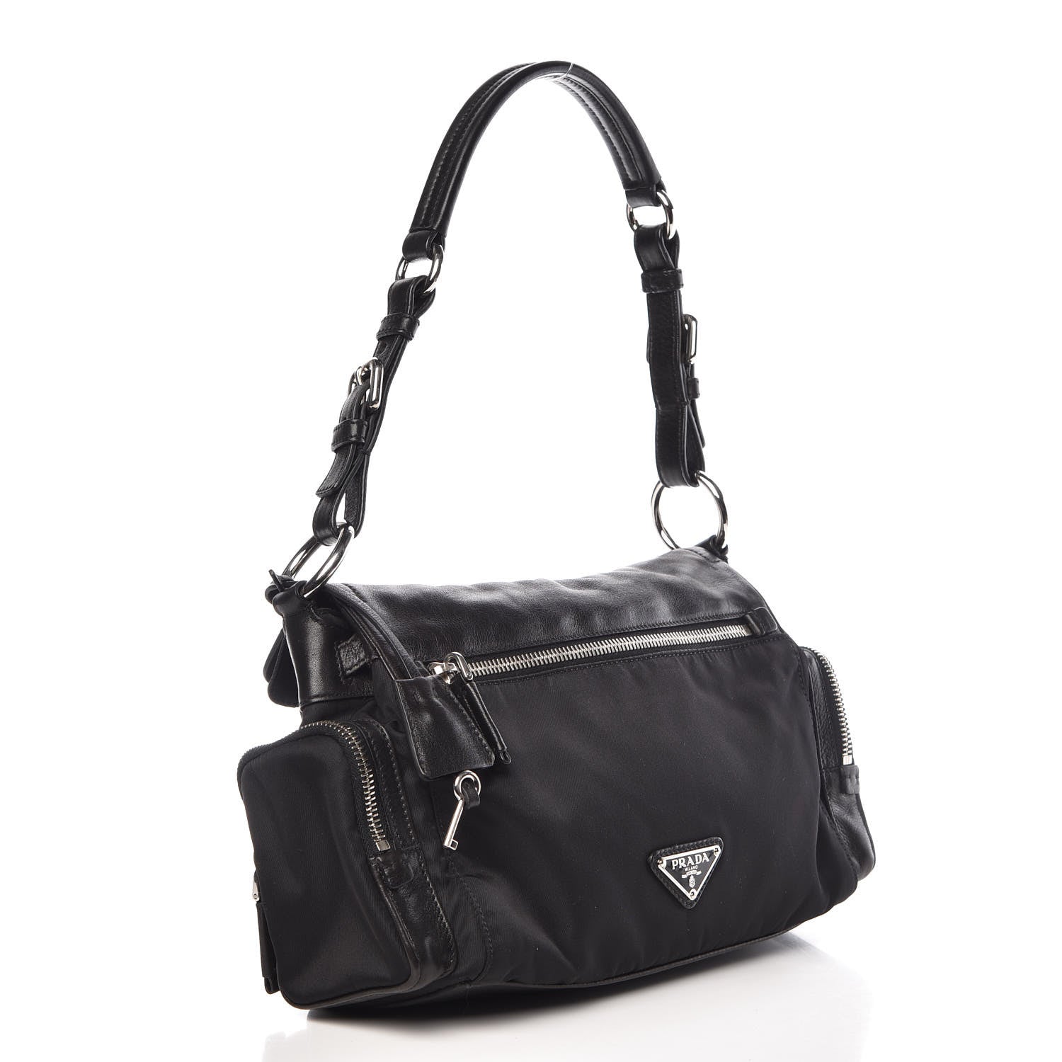 Prada Tessuto Nylon Vitello Shoulder Bag Black 3 of 9