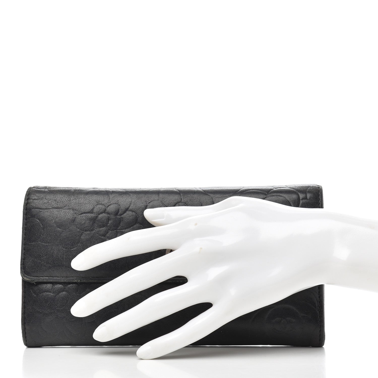 Chanel Lambskin Camellia Embossed Large Gusset Flap Wallet Black 2 of 14