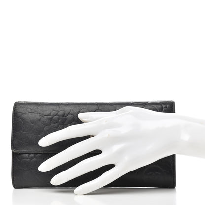 Chanel Lambskin Camellia Embossed Large Gusset Flap Wallet Black 2 of 14