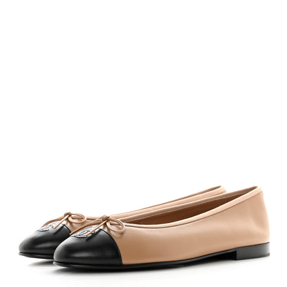 Chanel Lambskin Cap Toe CC Ballerina Flats 41 Dark Beige Black 3 of 9
