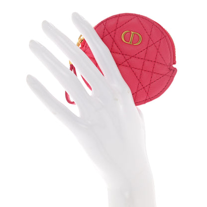 Christian Dior Supple Calfskin Cannage Round Detachable Caro Coin Purse Warm Fuchsia 2 of 7